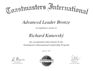 Certifikát Advanced Leader Bronze, 1.4.2020